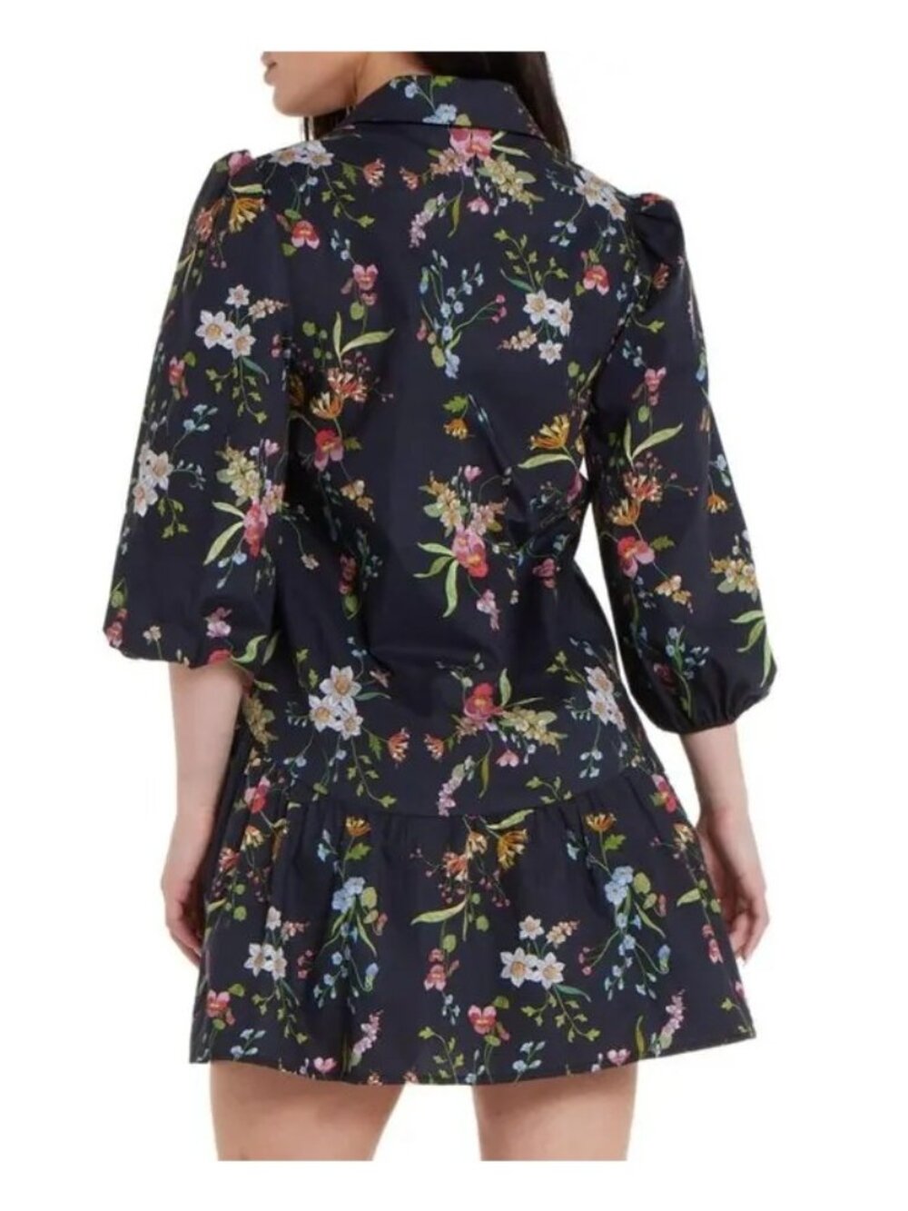 NWT Hermoza Katie Mini Shirt Dress Black Meadow Floral Tiered Cotton Size L - Picture 2 of 5